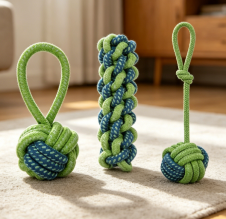 Rope Ball & Stick Dog Toy Set, Tug and Fetch Toys for Dogs